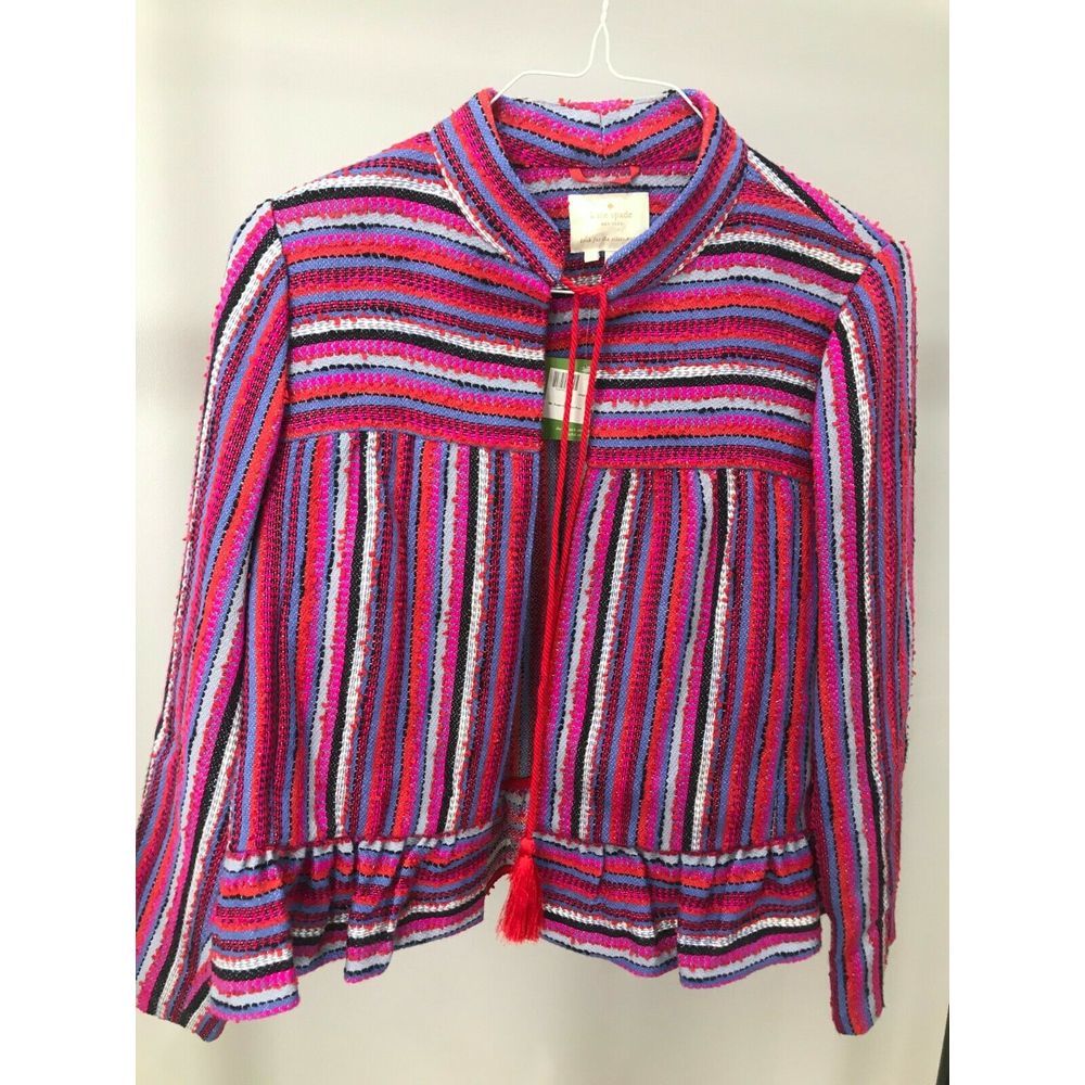 Kate Spade stripe tweed peplum jacket pink Sz 8